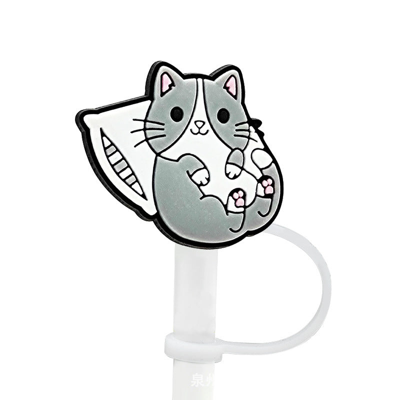 Wholesale 10pcs Animal Cat Cartoon Straw Cap Silicone Dust Plug